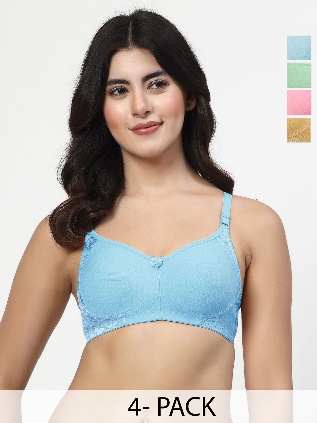 LILY  PACK OF 4 Seamless Non Padded Fancy Bralette Bra