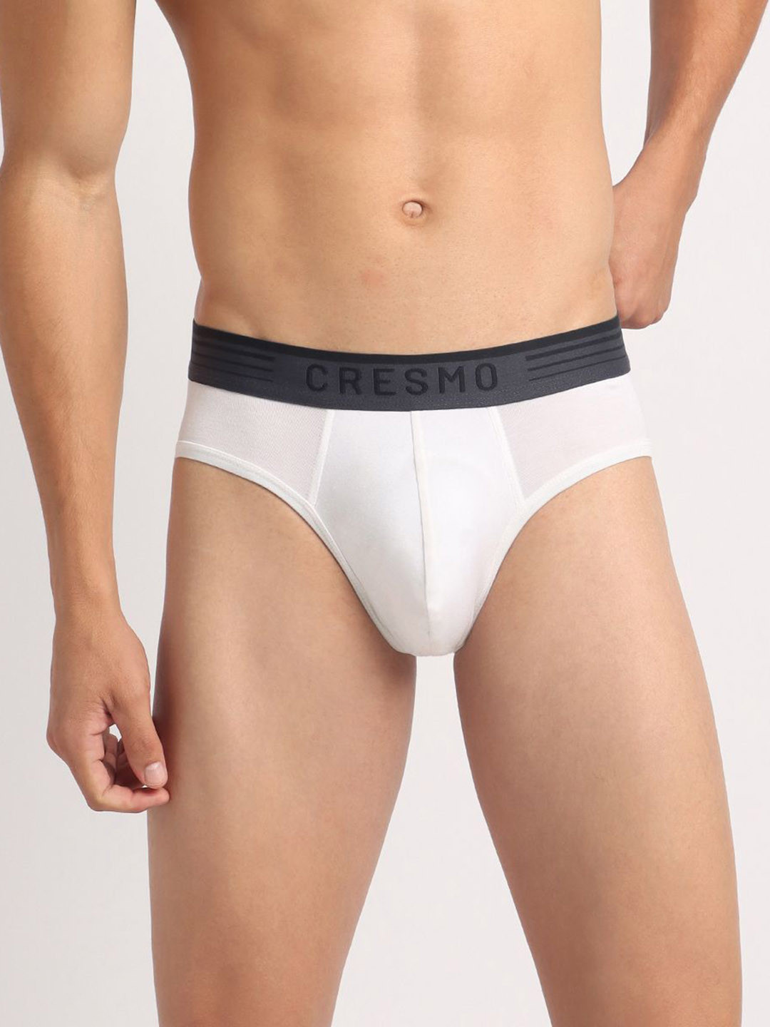 Cresmo Pack Of 2 Men IntelliSoft Antimicrobial  Basic Briefs CR-B-STR-P2-WHT-WHT-S