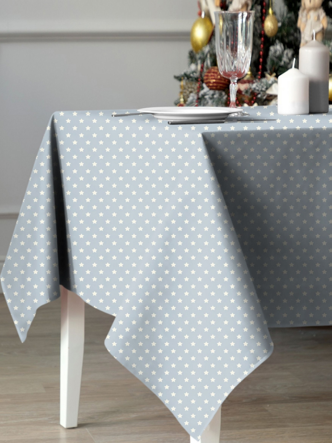 CASABLEU Premium Spring Silver-Toned Printed Rectangle 6-Seater Table Covers