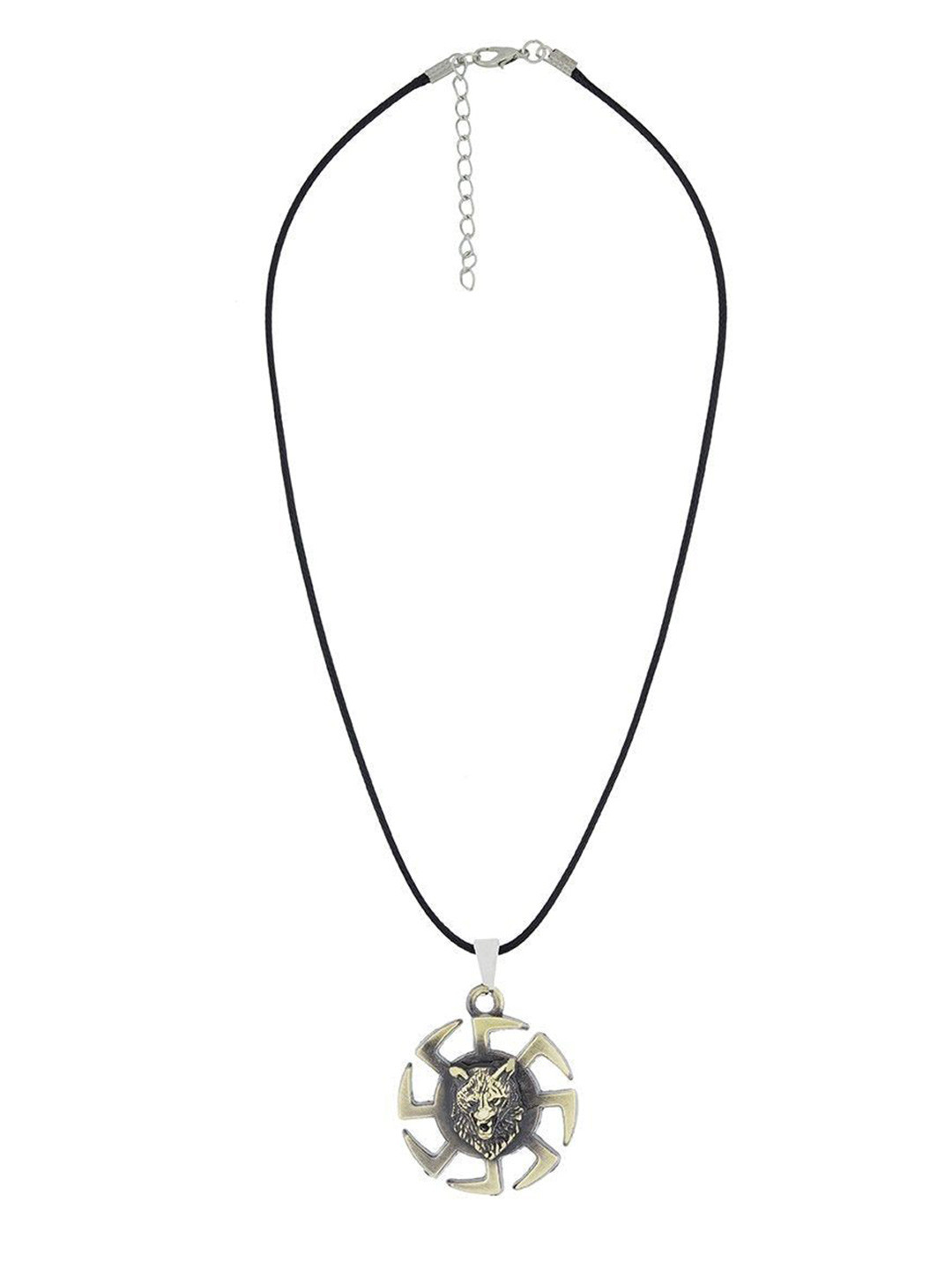 The Roadster Lifestyle Co Men Silver-Plated Nordic Wolf Face Steel Pendant With Chain