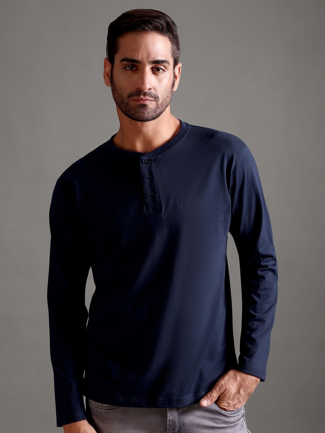 String Scape Men Supima Cotton Henley Full Sleeve T-Shirt