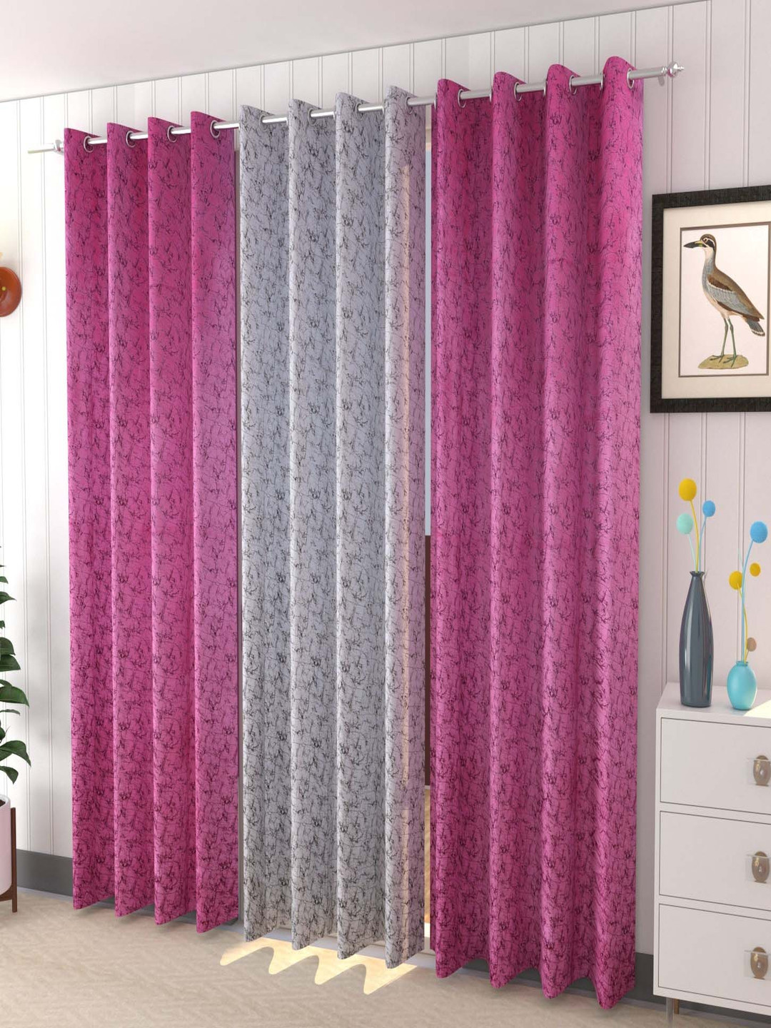 Galaxy Home Decor Pink & White 3 Pieces Room Velvet Darkening Long Door Curtains