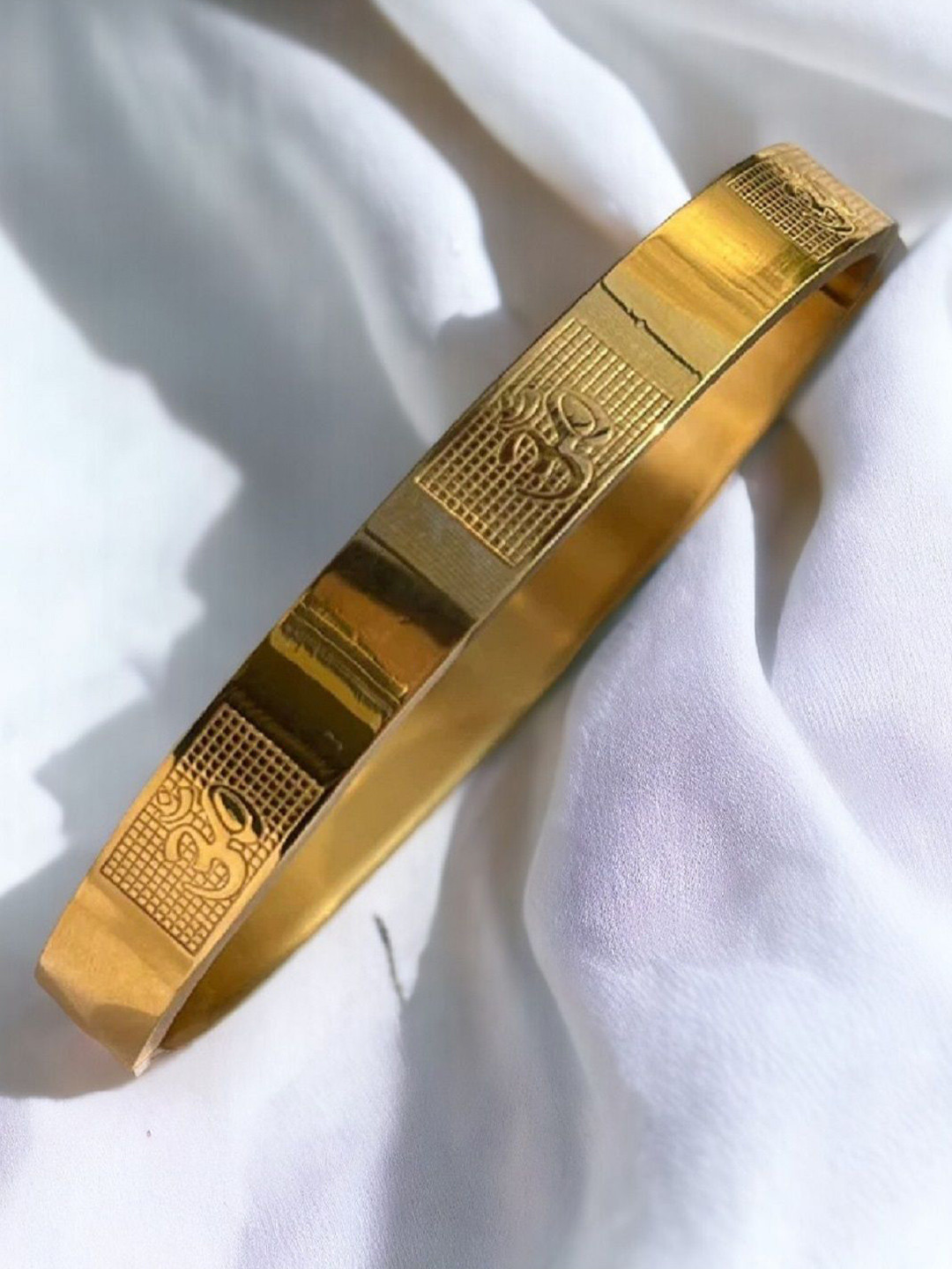 SZN Gold-Plated Stainless Steel OM Symbol Enamelled Kada Bracelet