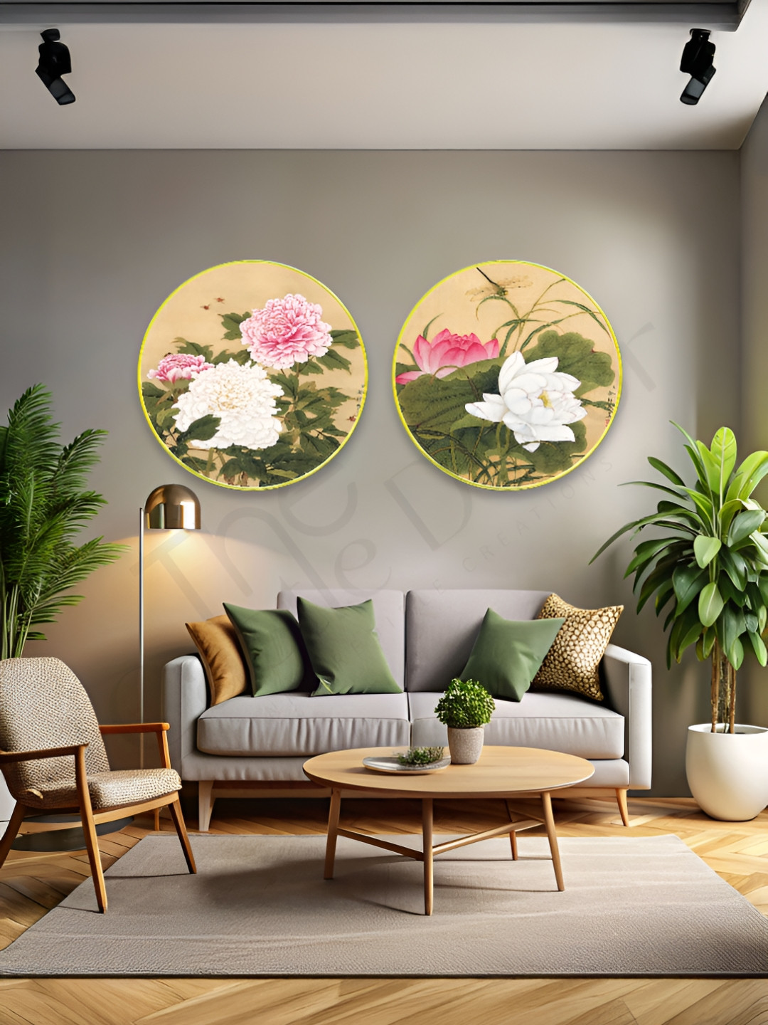 The Castle Decor Wood 2 Piece Wall Round Paintings Wall Art - 24 x 24 In