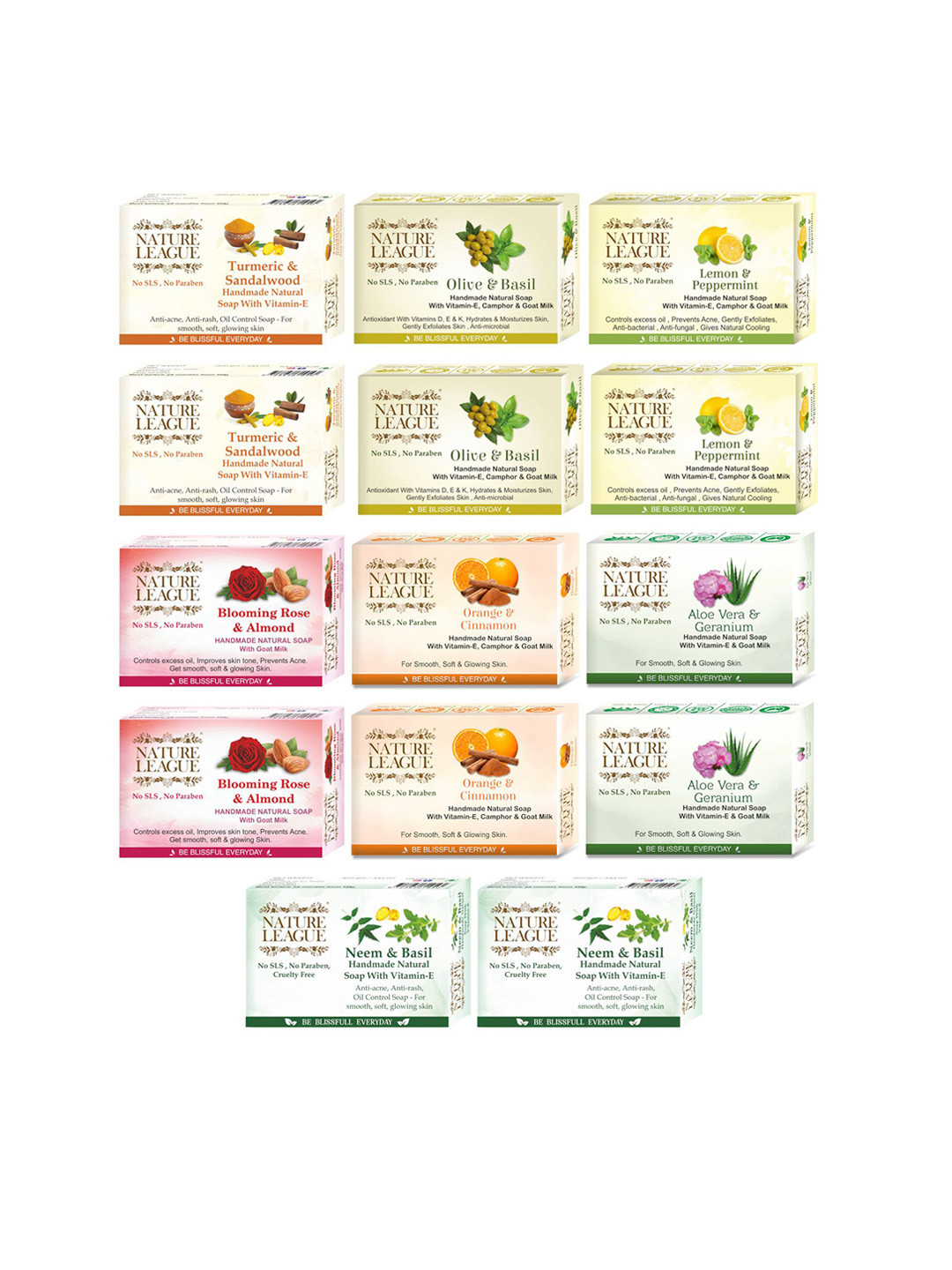NATURE LEAGUE Set Of 14 Natural Skin Nourishing Soap - 100 g Each