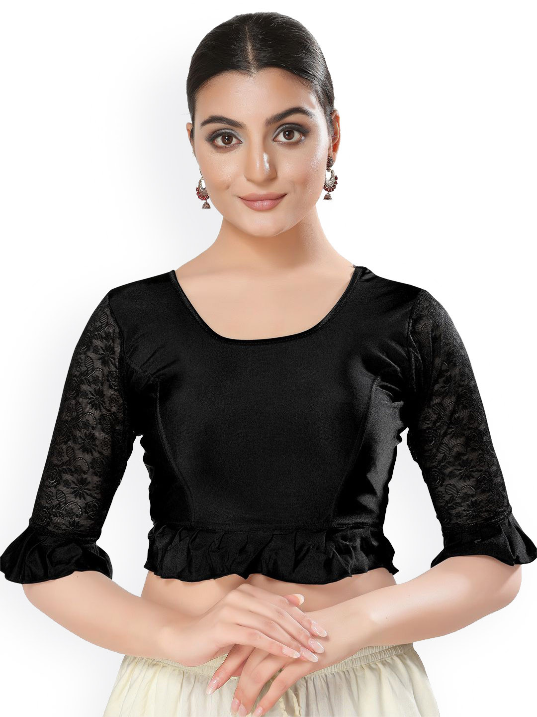 VAMAS - THE DESIGNER BLOUSES Round Neck Short Sleeves Non-Padded Saree Blouse