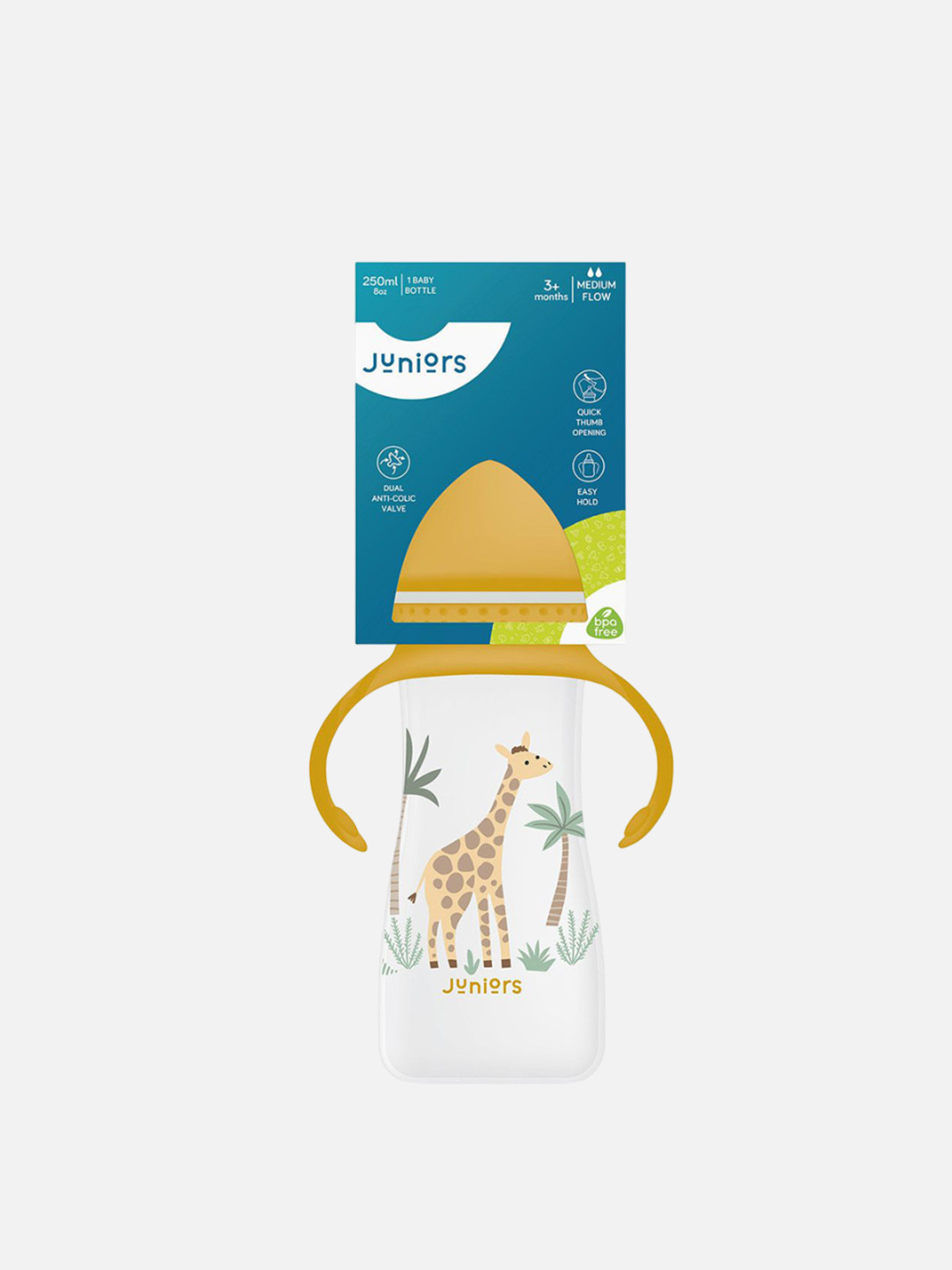 Juniors by Babyshop Transparent & Yellow Giraffe Printed Feeding Bottle - 250 ml