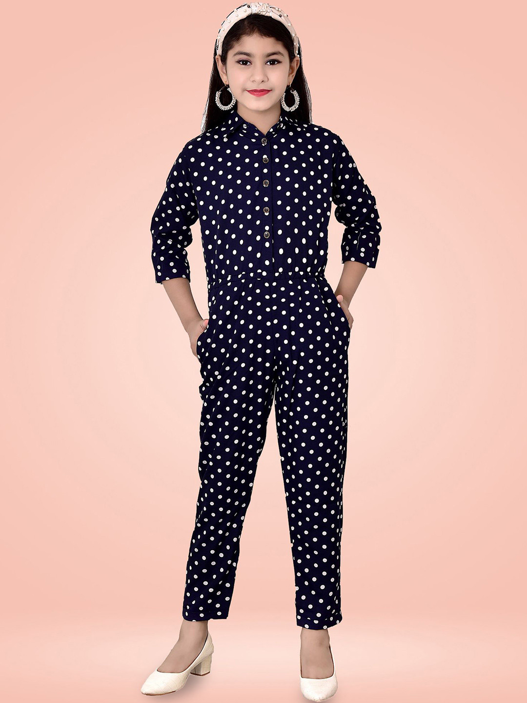 Billion Girl Printed Shirt Collar Basic Jumpsuit