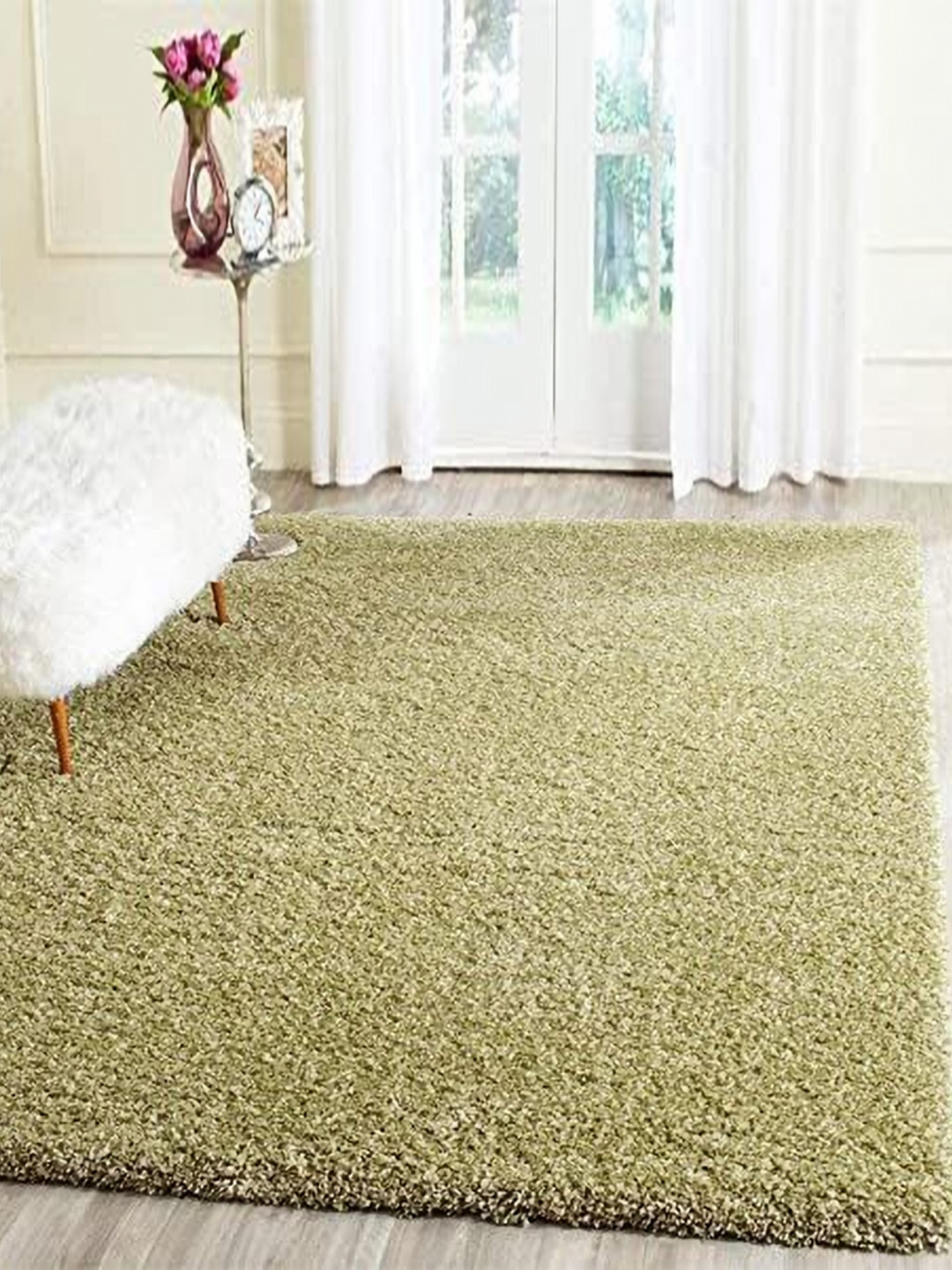 CARPETIFY Green Shaggy Anti-Skid Carpet
