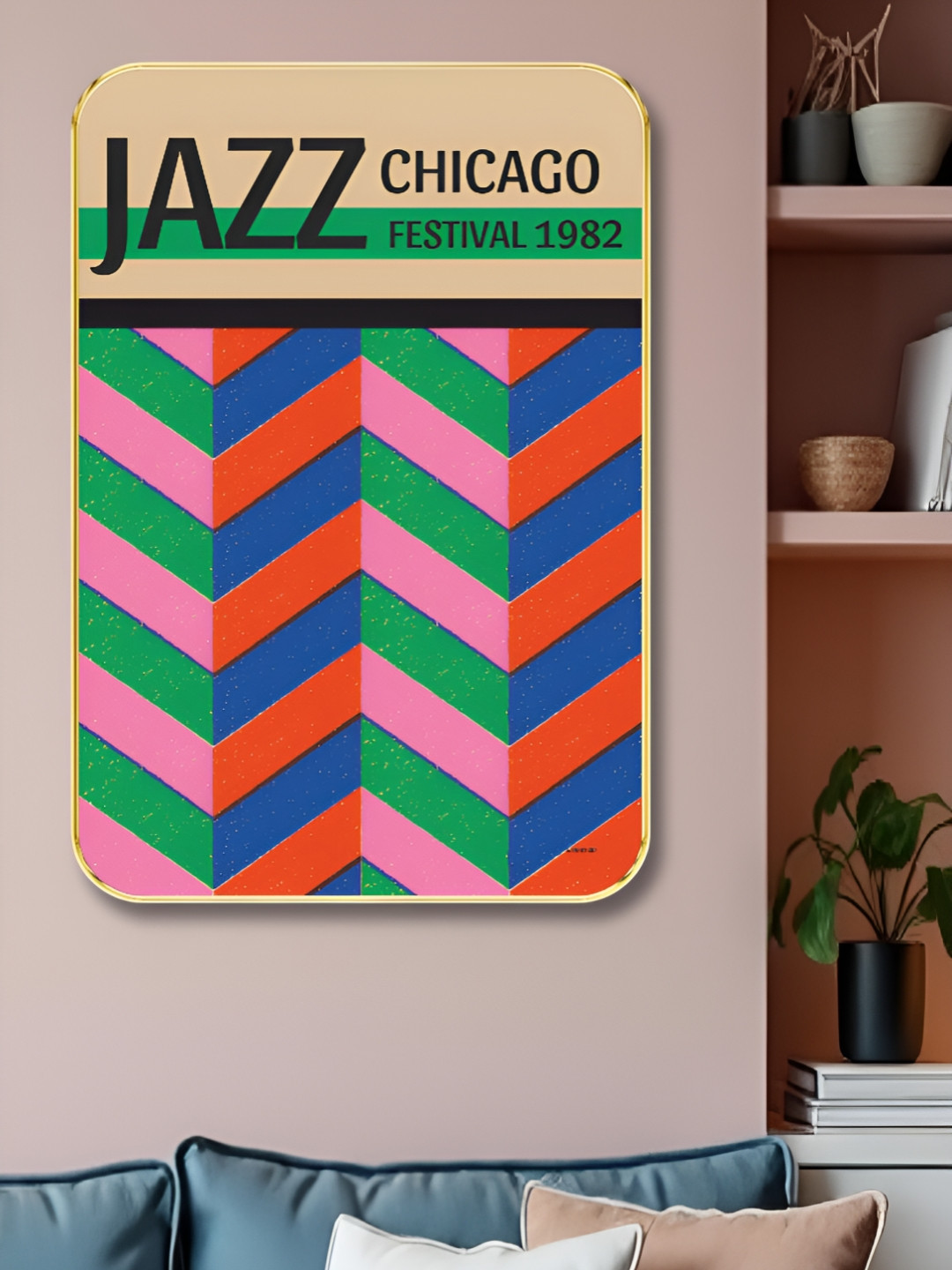 Aura Green & Pink Printed Jazz Festival Wood Wall Art