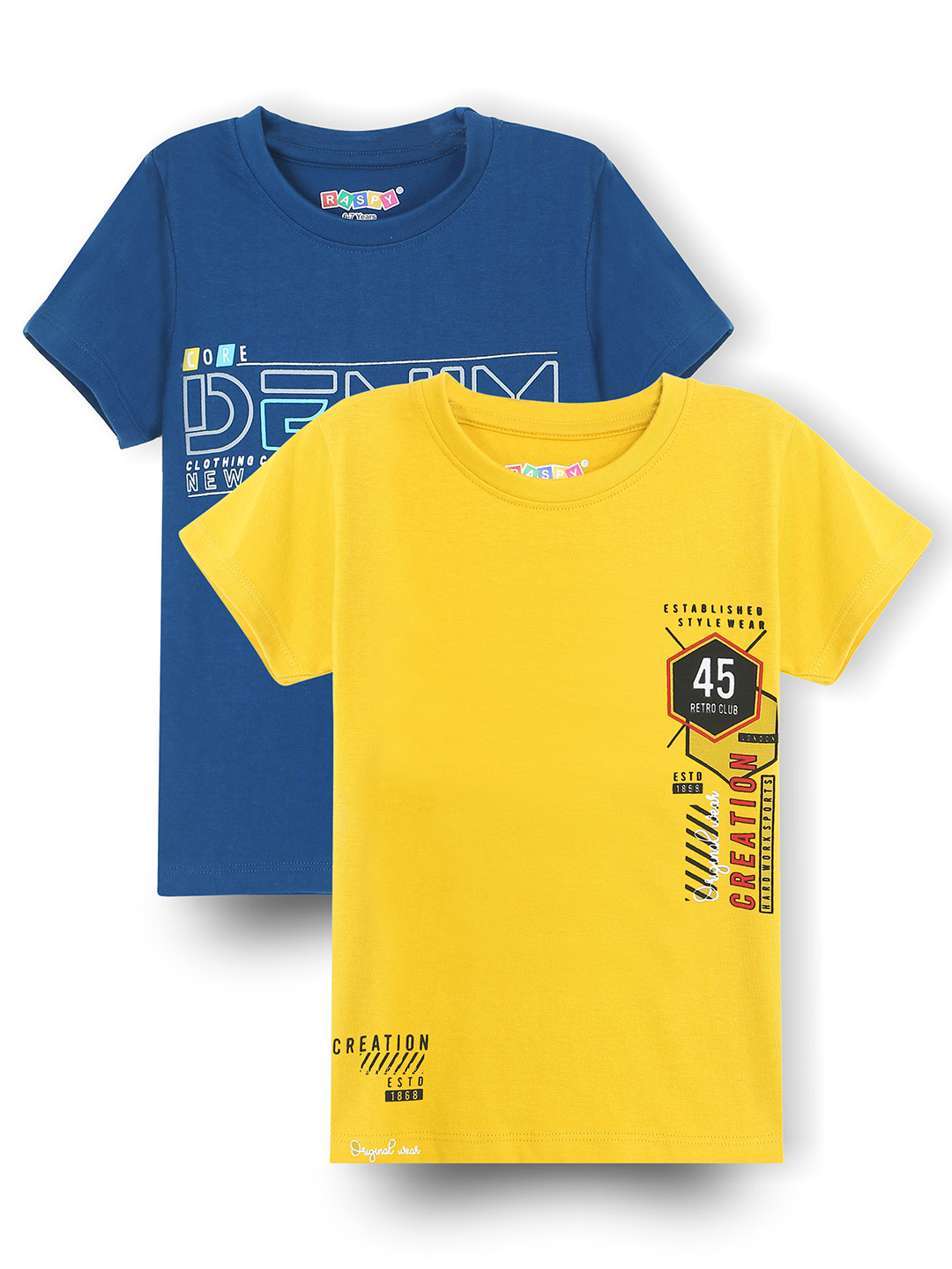 RASPY Boys Pack of 2 Graphic Printed Round Neck Cotton T-shirts