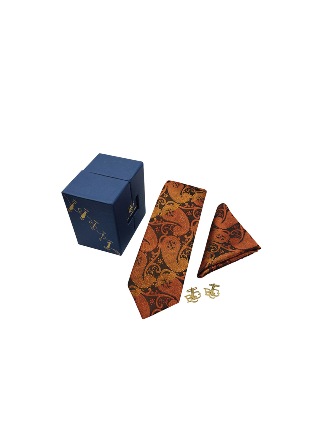 RARE COMBEE GROUP Men Woven Design Accessory Gift Set with Pocket Square Cufflink