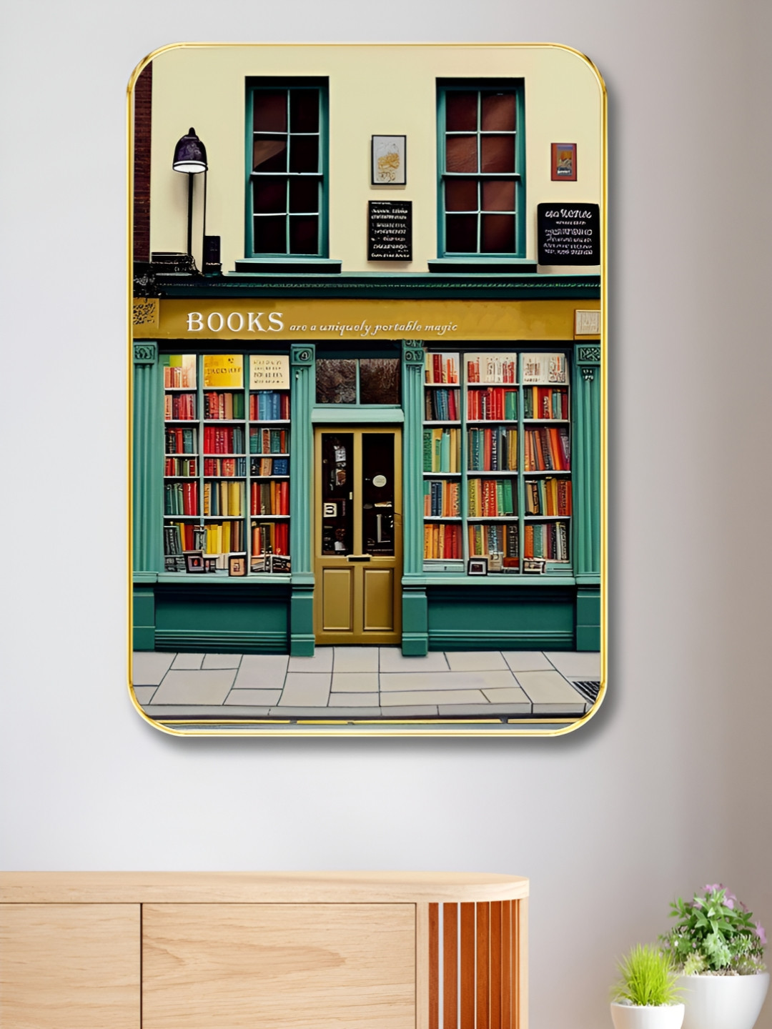 SAF Book Store Wood Wall Rectangle Paintings Wall Art -18 x 24 In