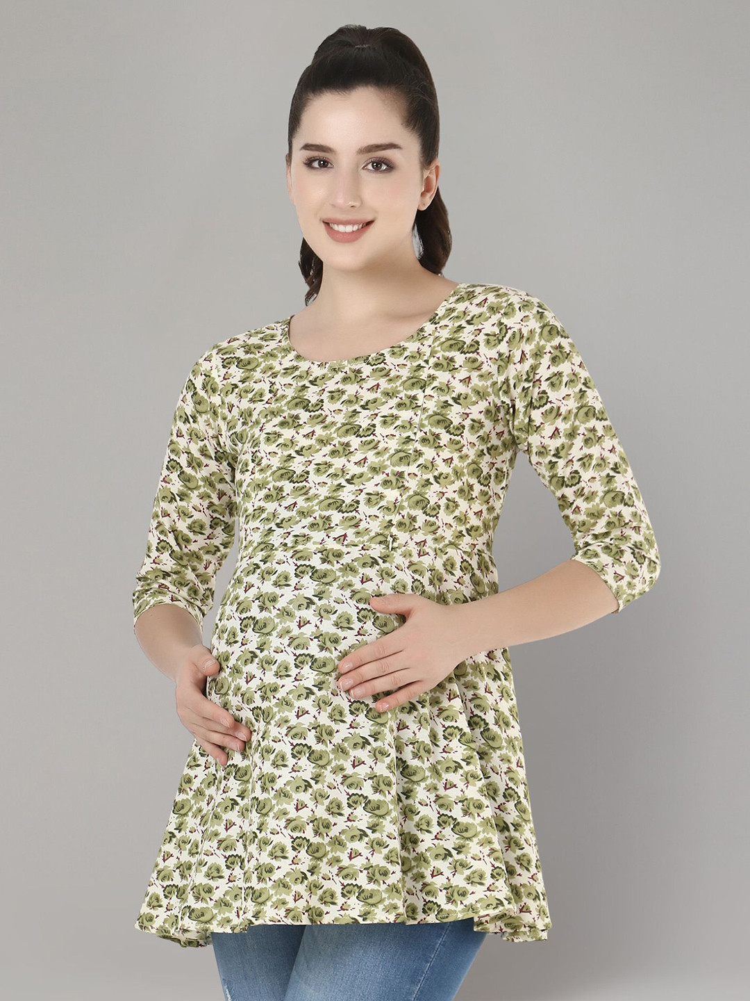 Zuvino Women Printed Peplum Maternity Top