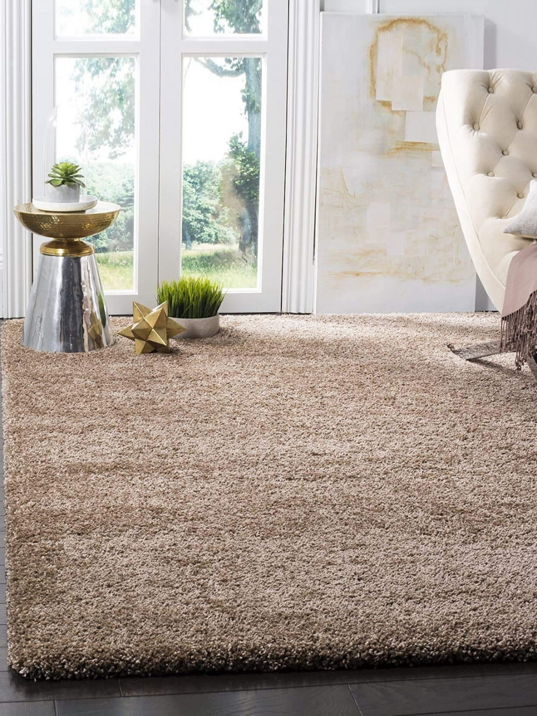 CARPETIFY Beige Shaggy Anti-Skid Carpet
