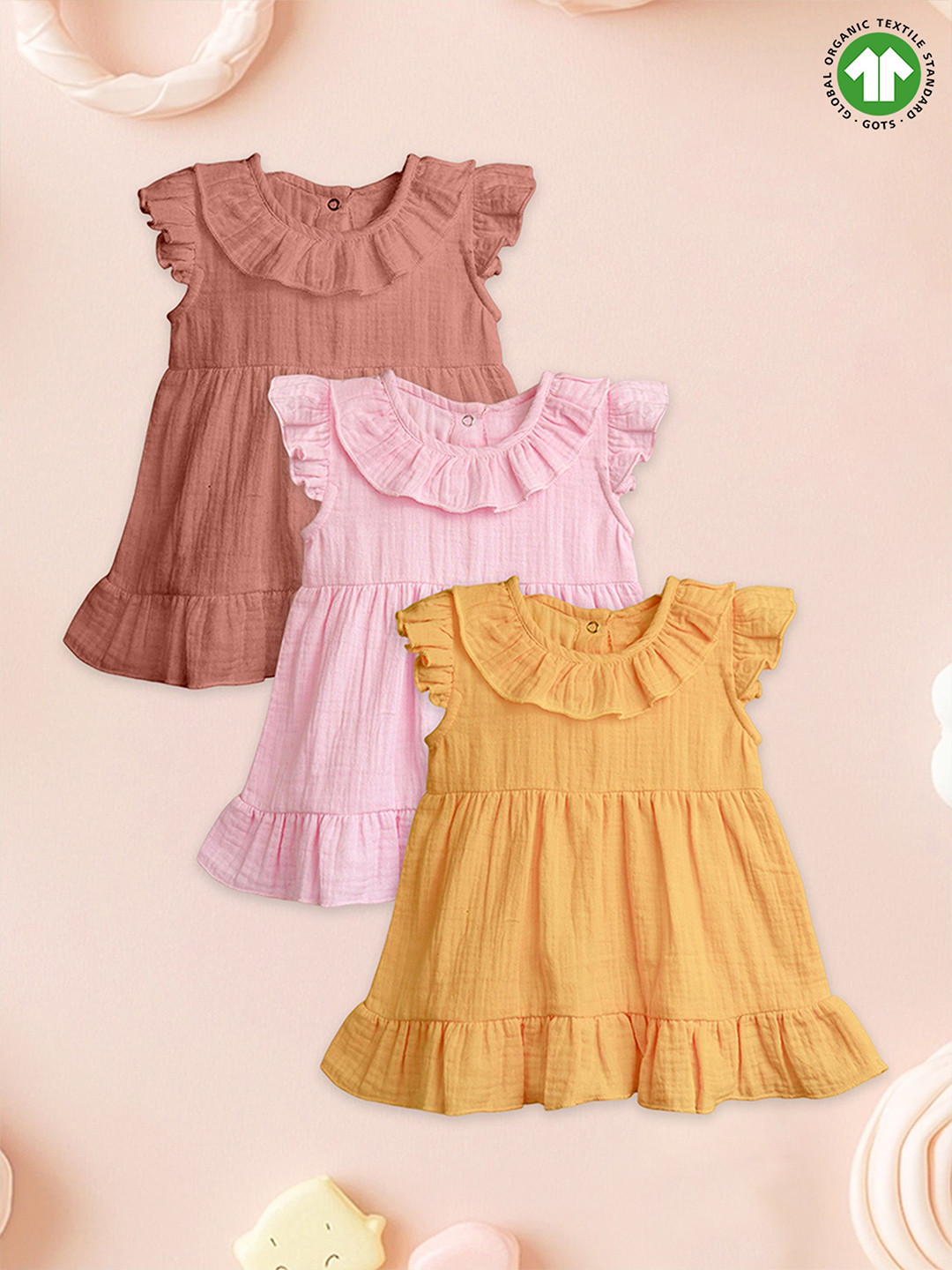 Kidbea Girls Pack Of 3 Pure Linen Dresses For Baby