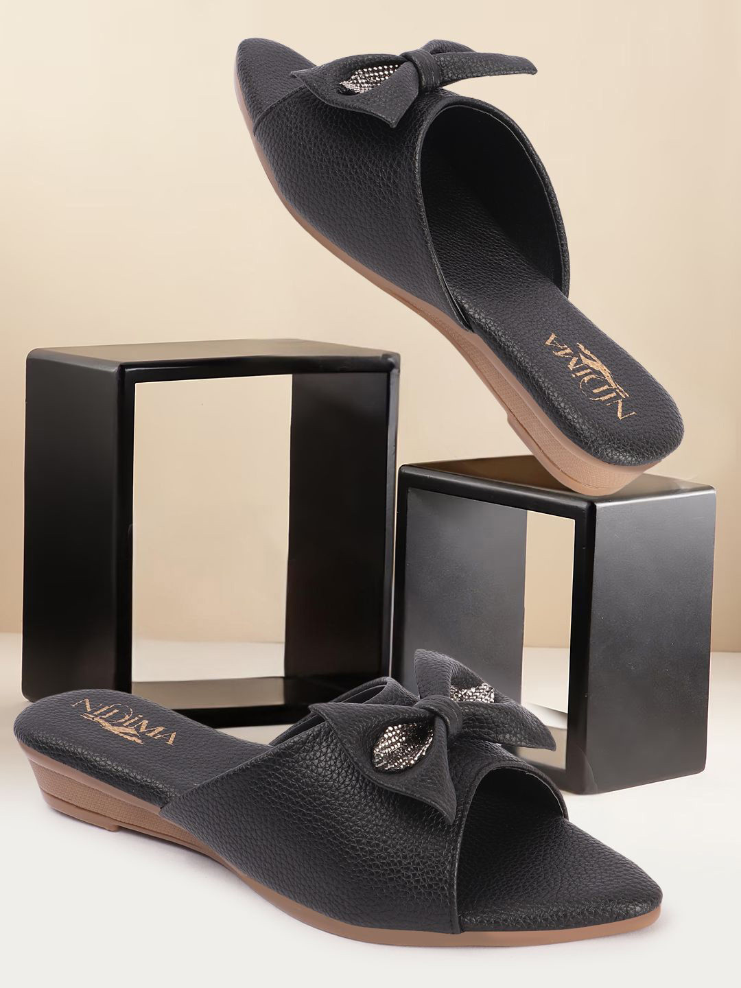 Nidima Women Bow Embellished Open Toe Flats