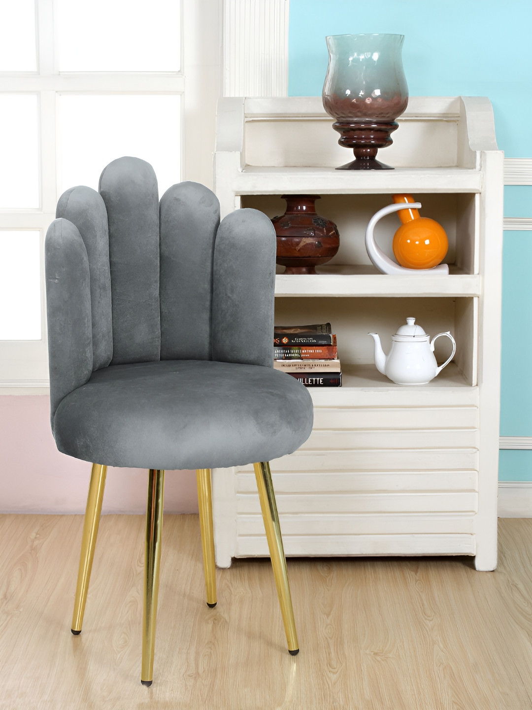 Shadowkart Grey And Gold Toned Pentagon Pouffes Ottomans