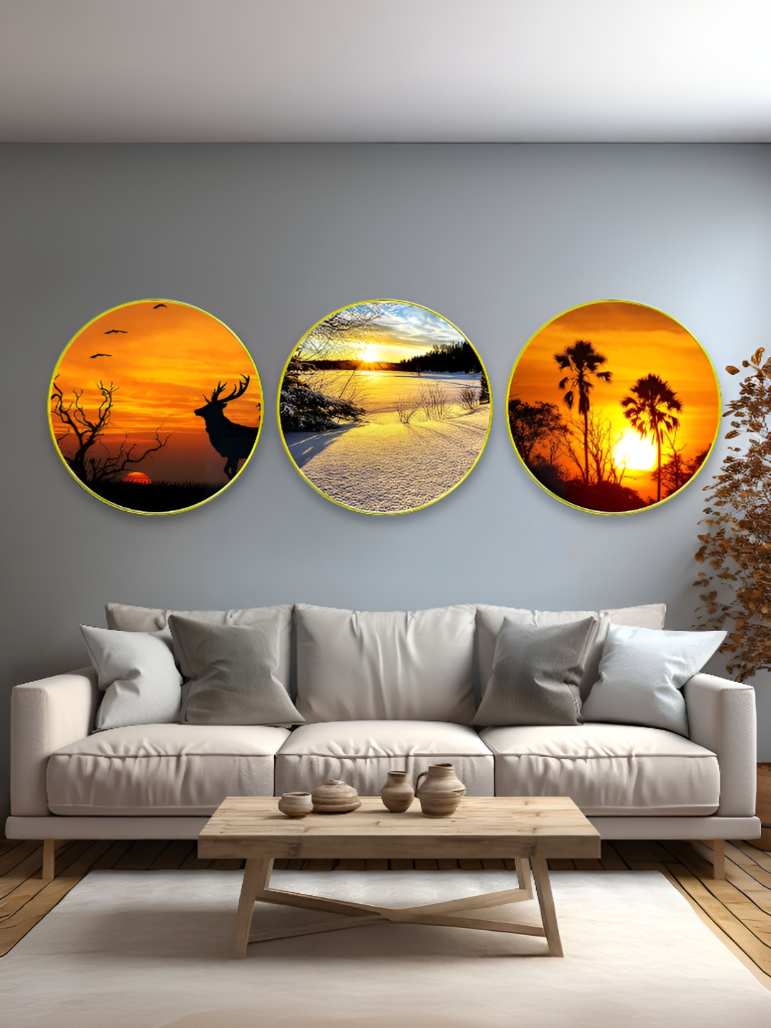 The Castle Decor 3 Piece Yellow & Black Wooden Wall Art