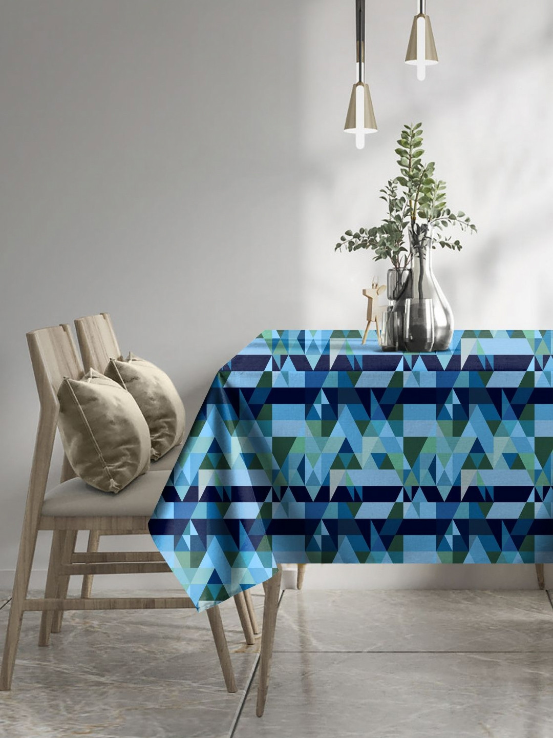 CASABLEU Premium Ruga Blue and Green Geometric Printed 6-Seater Table Covers