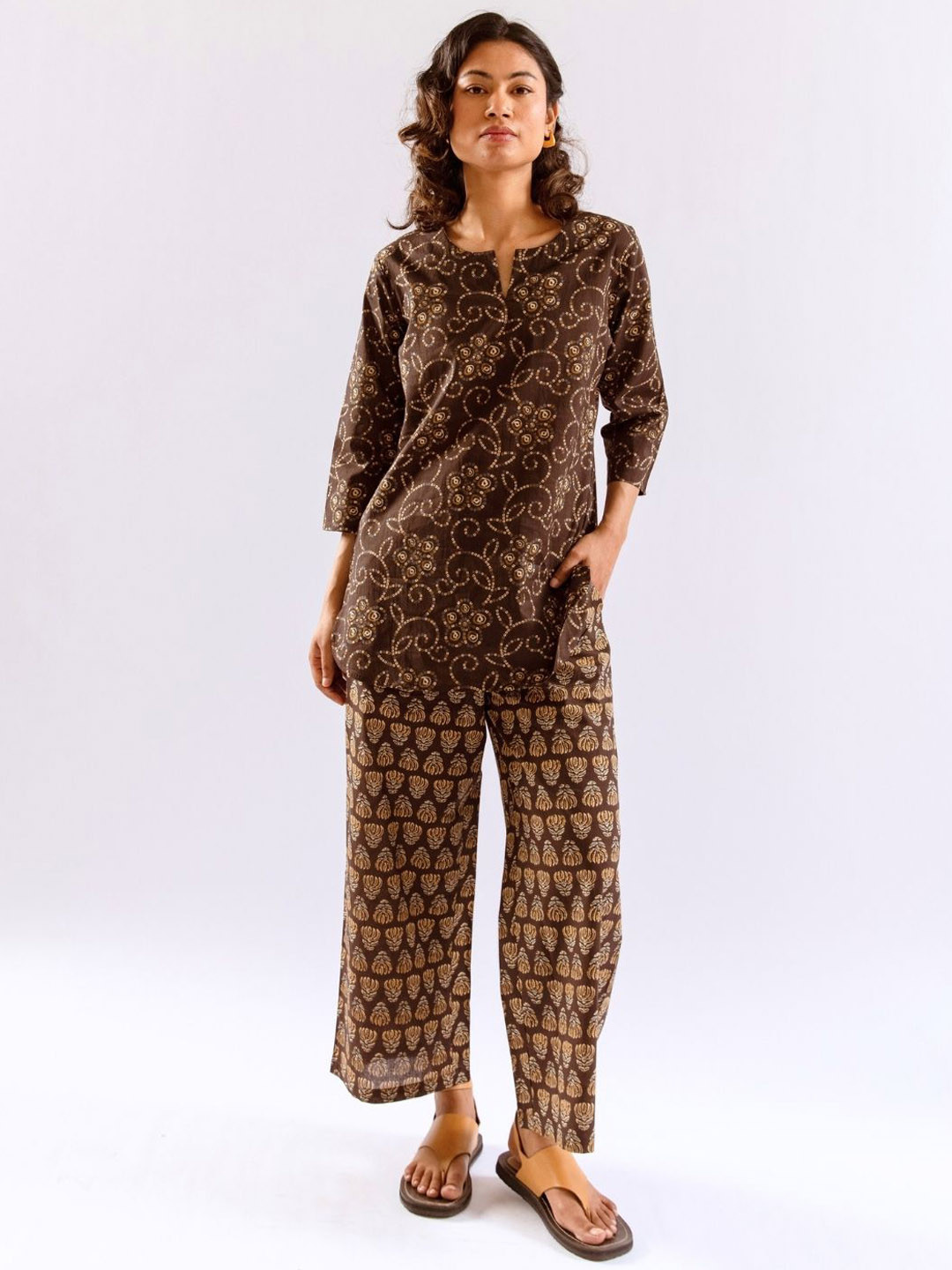 FEATHERS CLOSET Bandhani Jaal Print Pure Cotton Round Neck Co-Ord Set