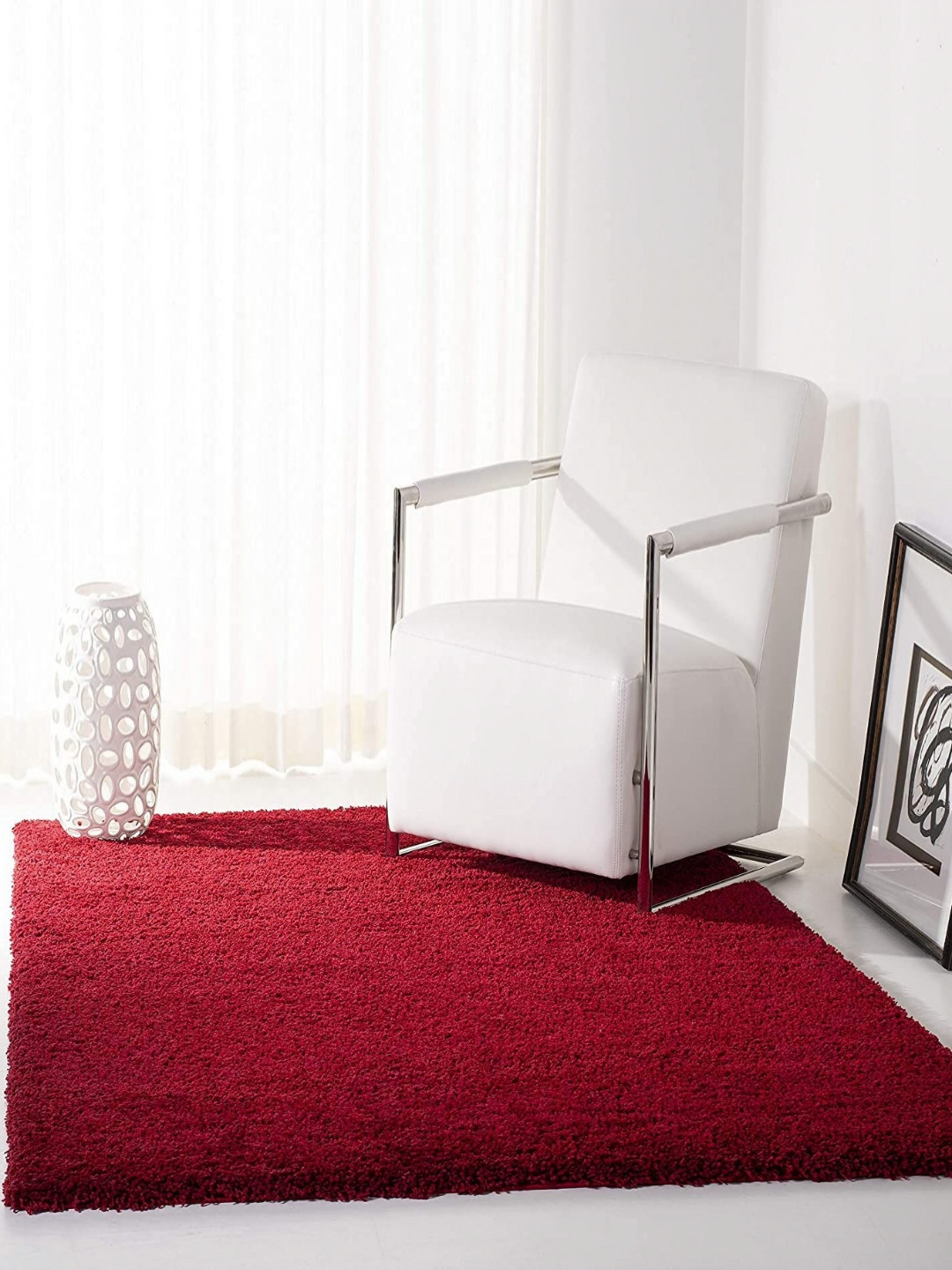 CARPETIFY Red Shaggy Anti-Skid Carpet