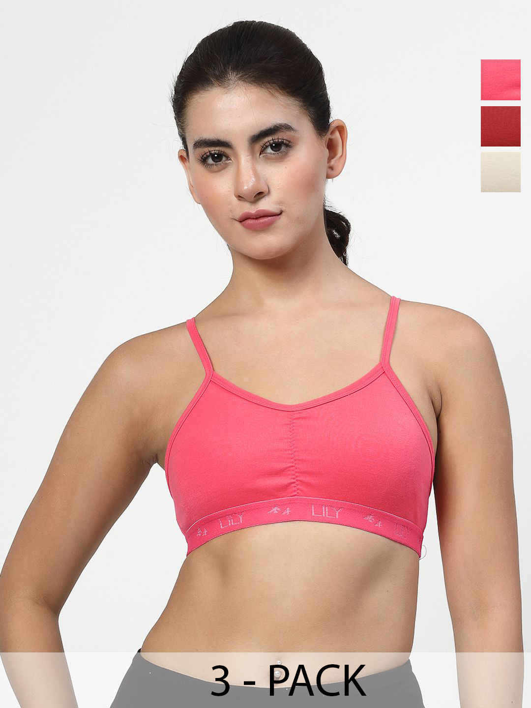 LILY Stropsyliad Pack Of 3 Full Coverage Non Padded Seamless Running Sports Bra