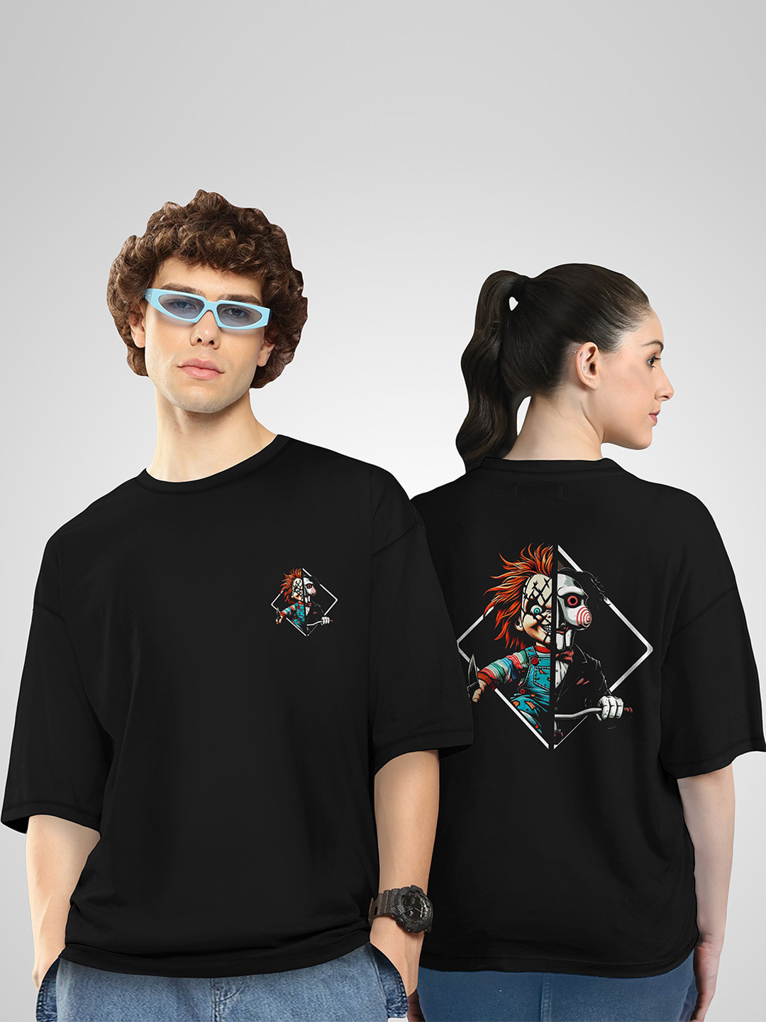 BAESD Unisex Twistform Twinny Zone Pack Of 2 Chucky1 Printed Cotton Oversized T-shirts