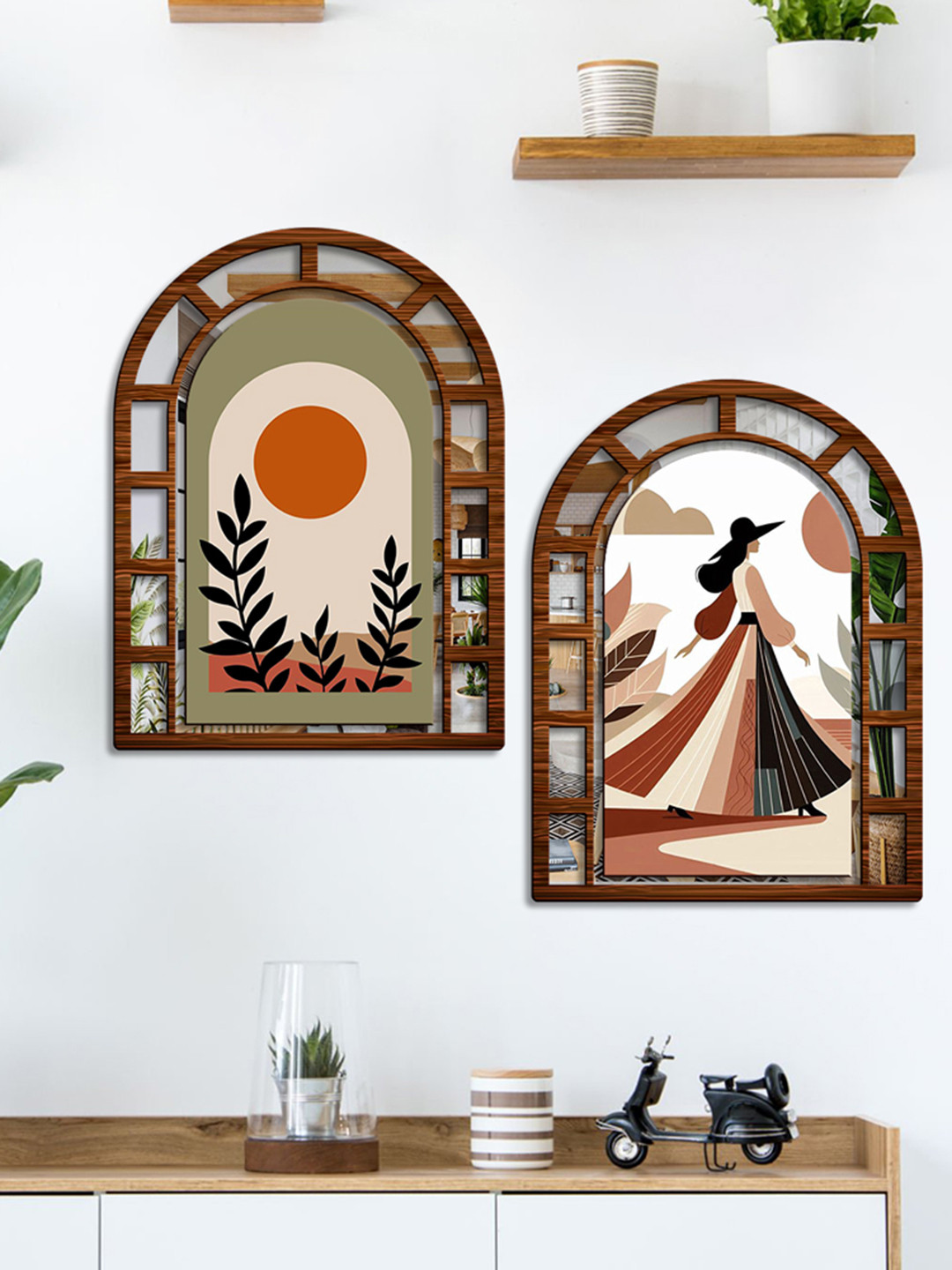 SEHAZ ARTWORKS Green & Black 2Pcs MDF Wall Art