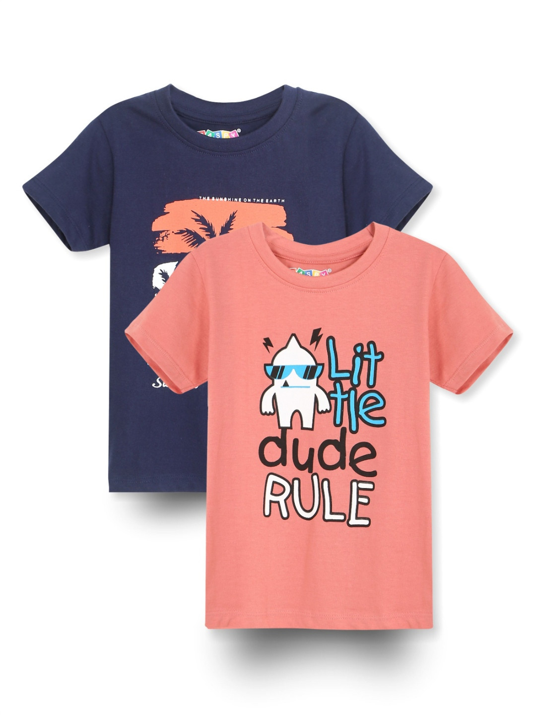 RASPY Boys Pack of 2 Graphic Printed Round Neck Cotton T-shirts