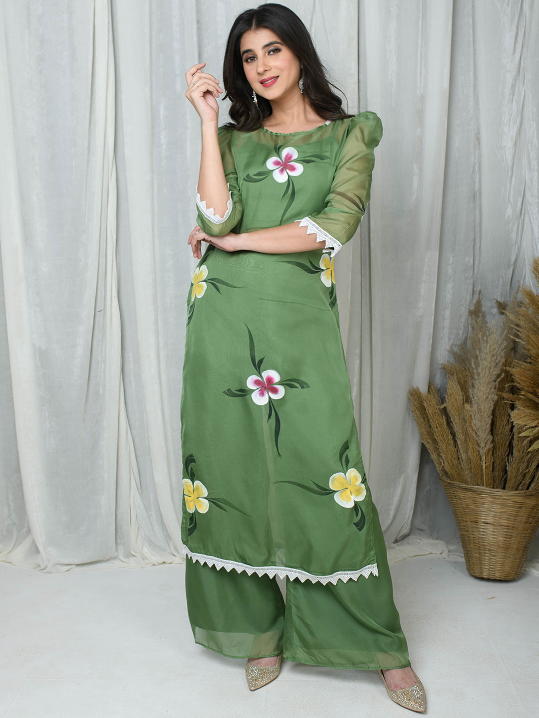 Label Shaurya Sanadhya Printed Round Neck Tunic With Palazzo & Top