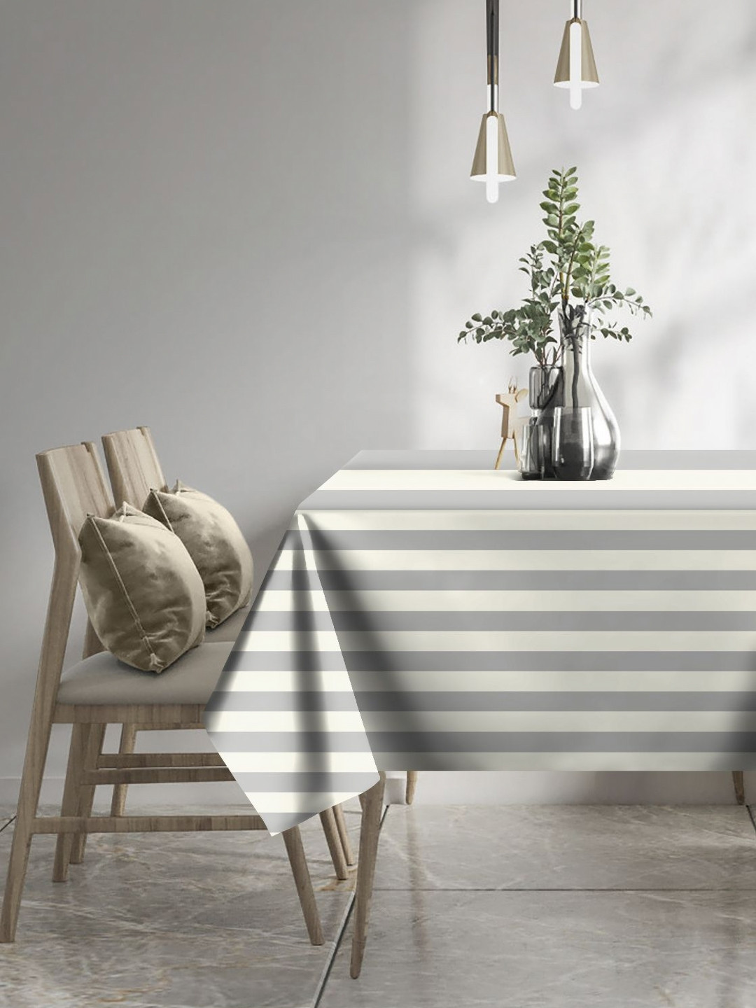 CASABLEU Premium Spring Grey Striped Rectangle 6-Seater Table Covers