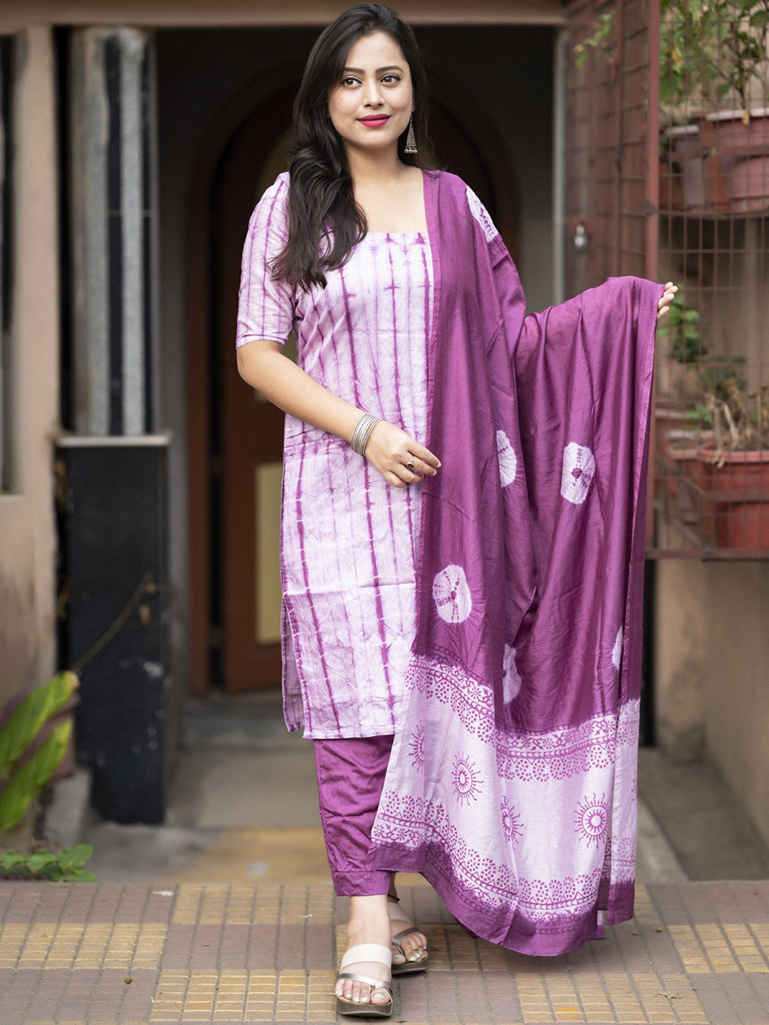 LeeliPeeri Designer Tie and Dye Chanderi Cotton Unstitched Dress Material