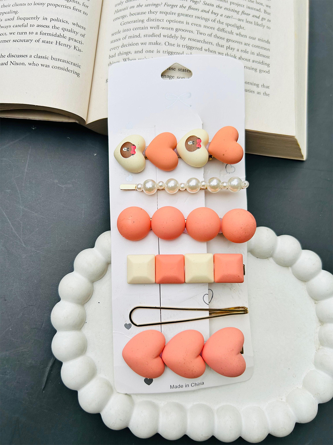 Radhya Accessories Women Embellished Matte 7 hair clips combo card Tic Tac Hair Clip