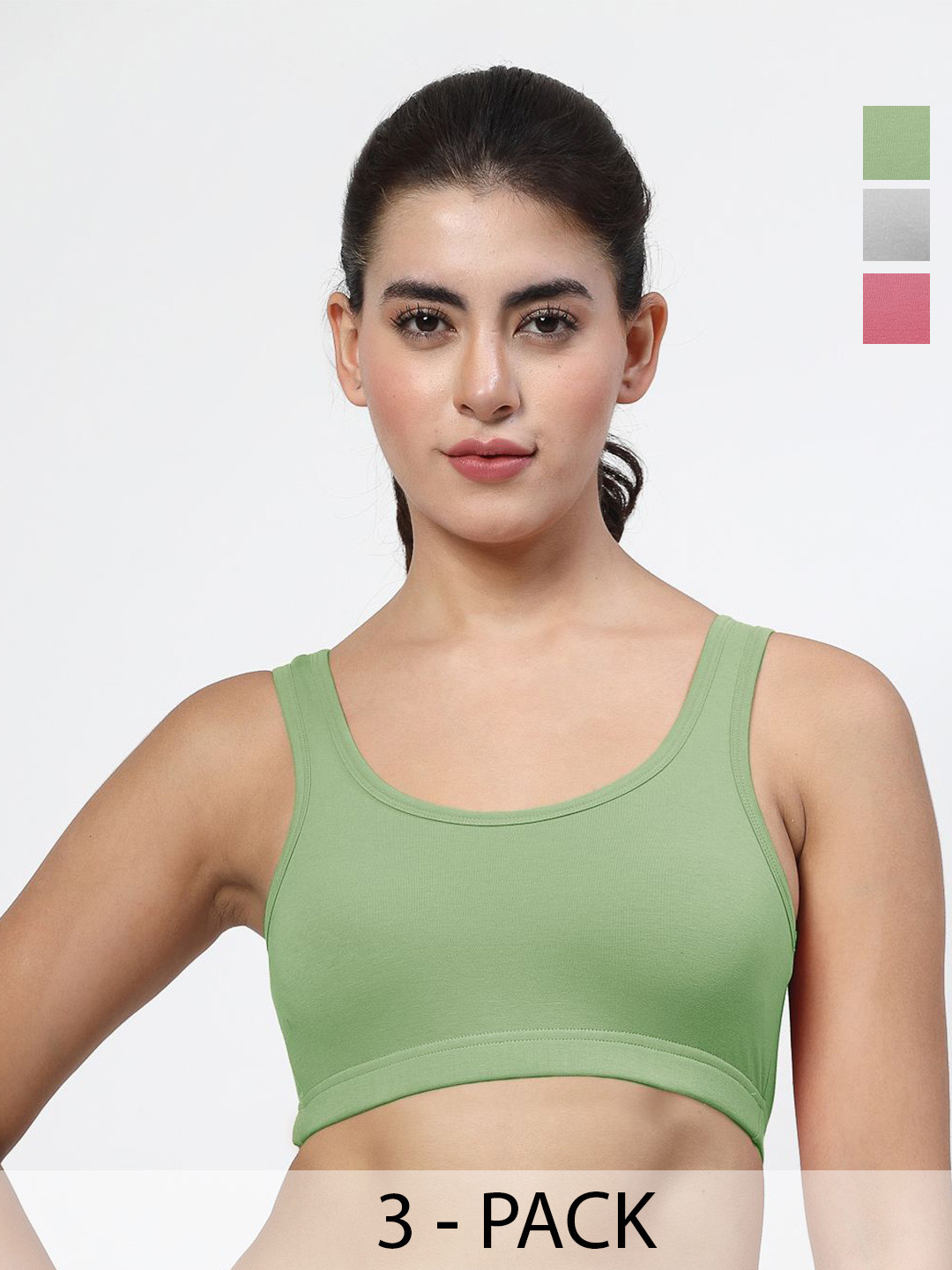 LILY Pack of 3 LILY Green, Grey, Onion Seamless Non Padded Sports Bra