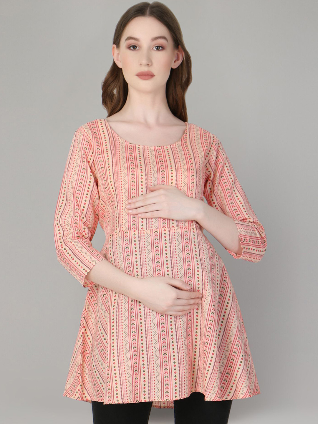 Zuvino Women Striped Bohemian Maternity Peplum Longline Top