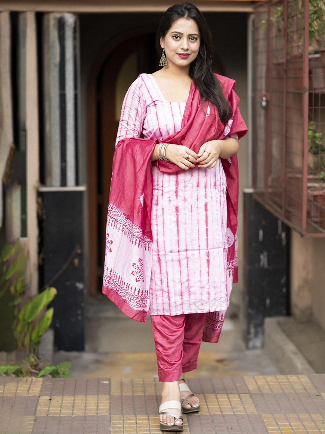 LeeliPeeri Designer Tie and Dye Chanderi Cotton Unstitched Dress Material
