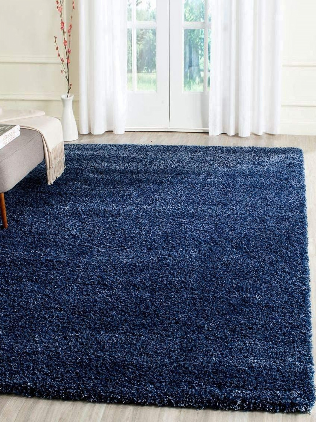 CARPETIFY Navy Blue Shaggy Anti-Skid Carpet