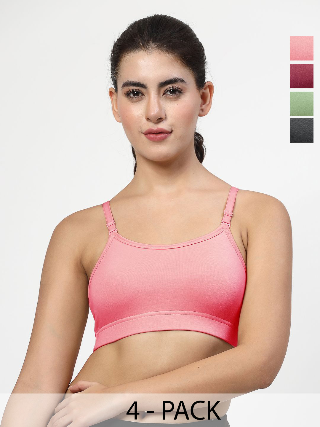 LILY Pack of 4 Seamless Non Padded Sports Bra With Broad Belt and Detachable Strap