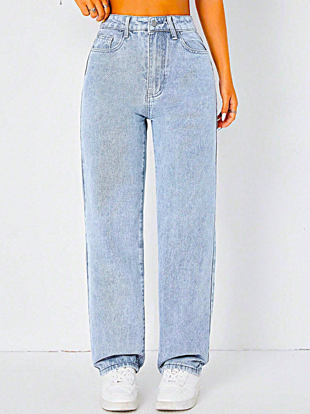 DressBerry Women Straight Fit High-Rise Light Fade Acid Wash Stretchable Jeans Plus Size