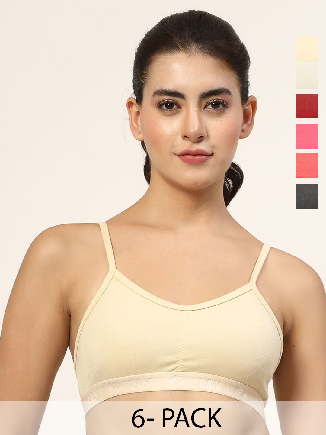 LILY Women Pack Of 6 Full Coverage Non-Padded Non-Wired Regular Workout Bra