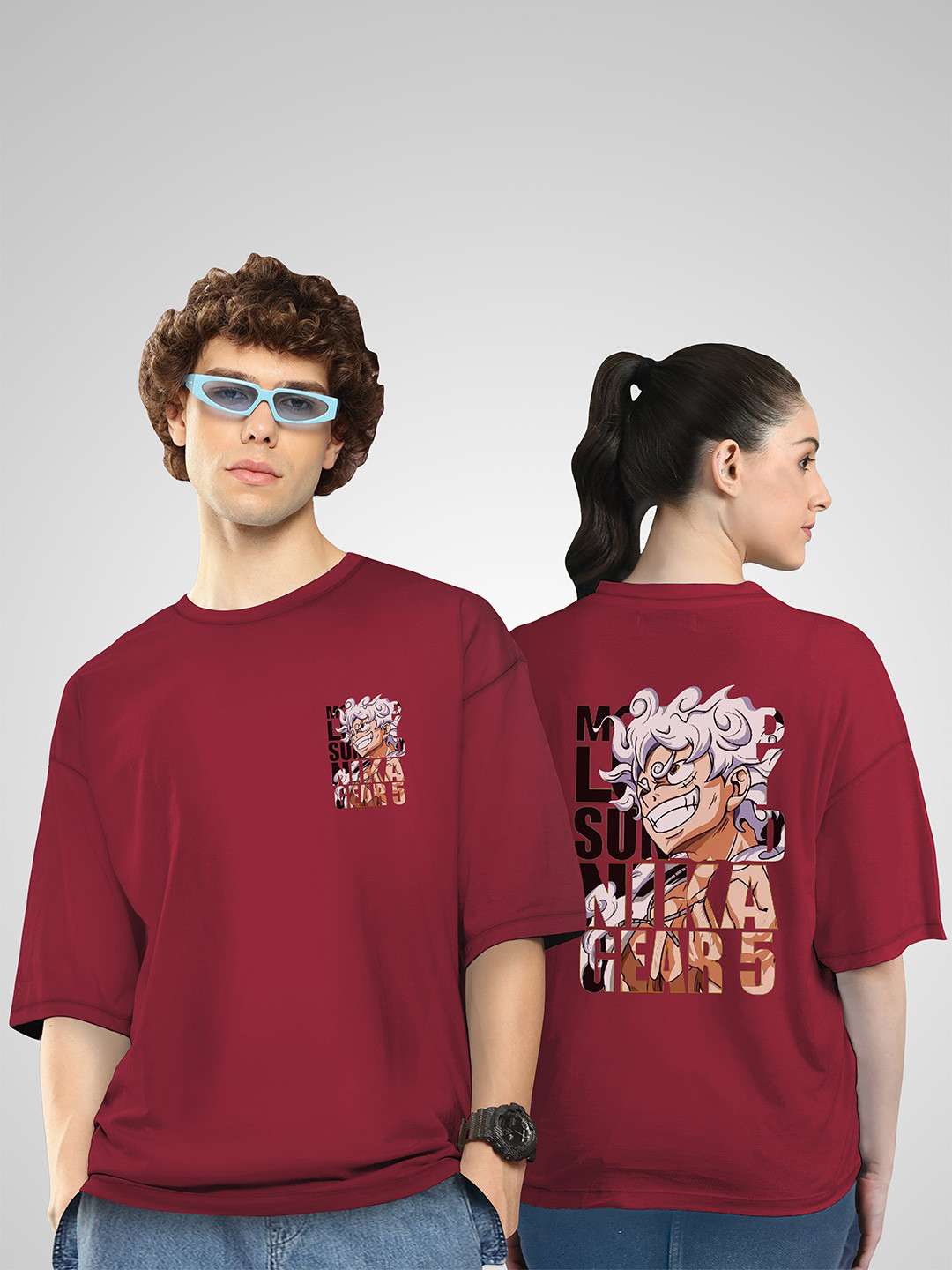 BAESD Unisex Twistform Twinny Zone Pack Of 2 Anime15 Printed Cotton Oversized T-shirts