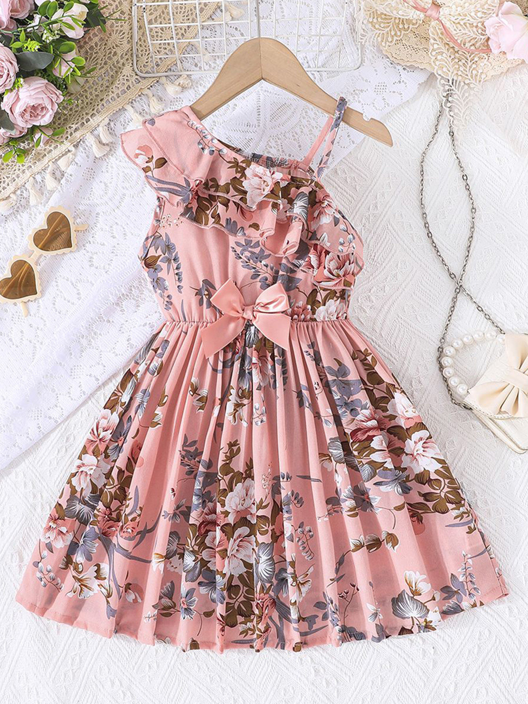 INCLUD Girls Floral Print  One Shoulder Fit & Flare Dress