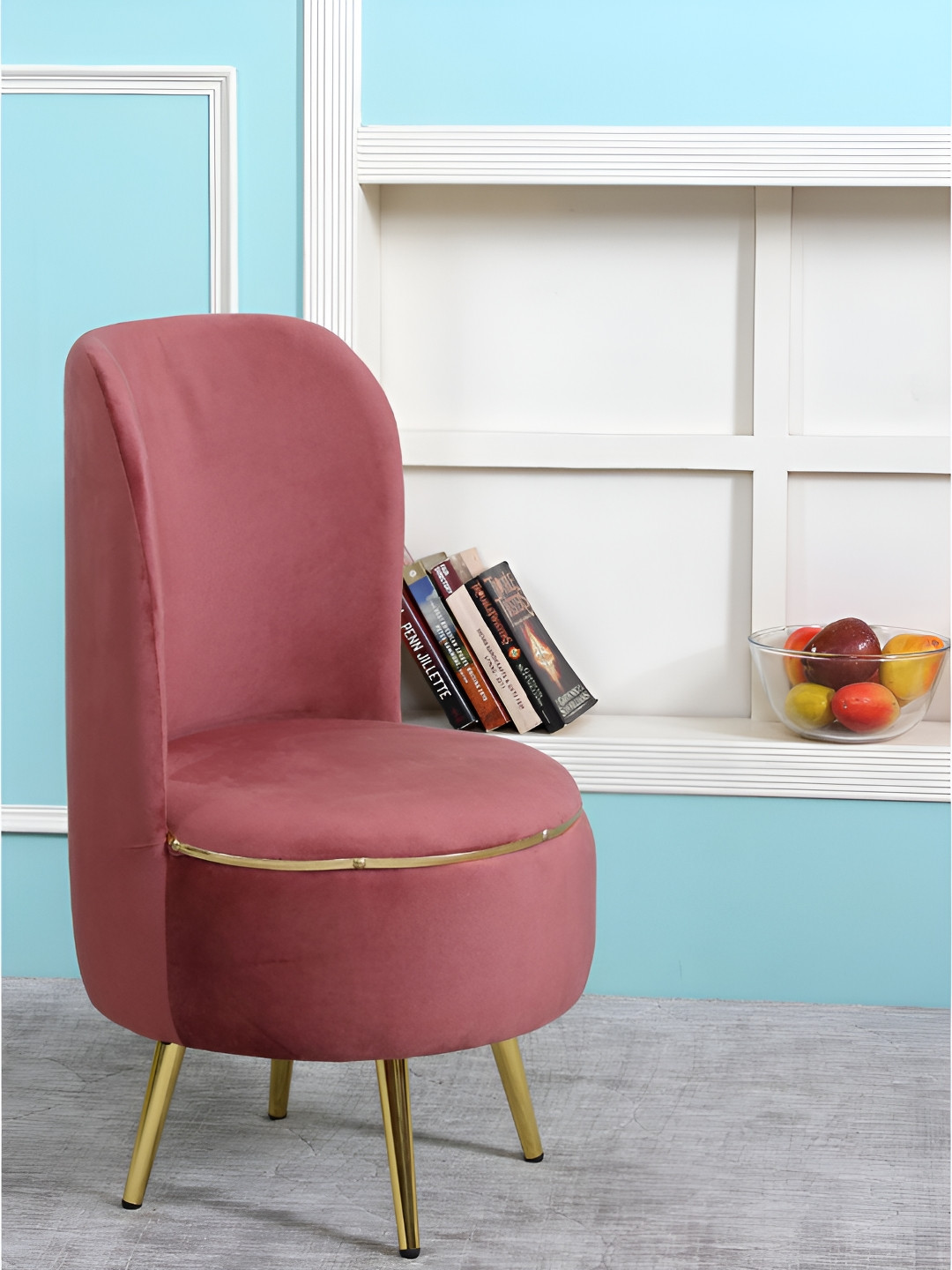 Shadowkart Pink & Gold-Toned Wooden Cylindrical Pouffes Ottomans