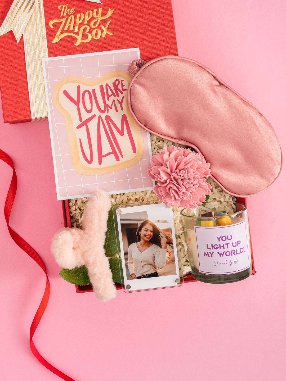 The Zappy Box 4 Pieces Pink Eye Mask Hair Clip With Candle & Personalized Frame Gift Set