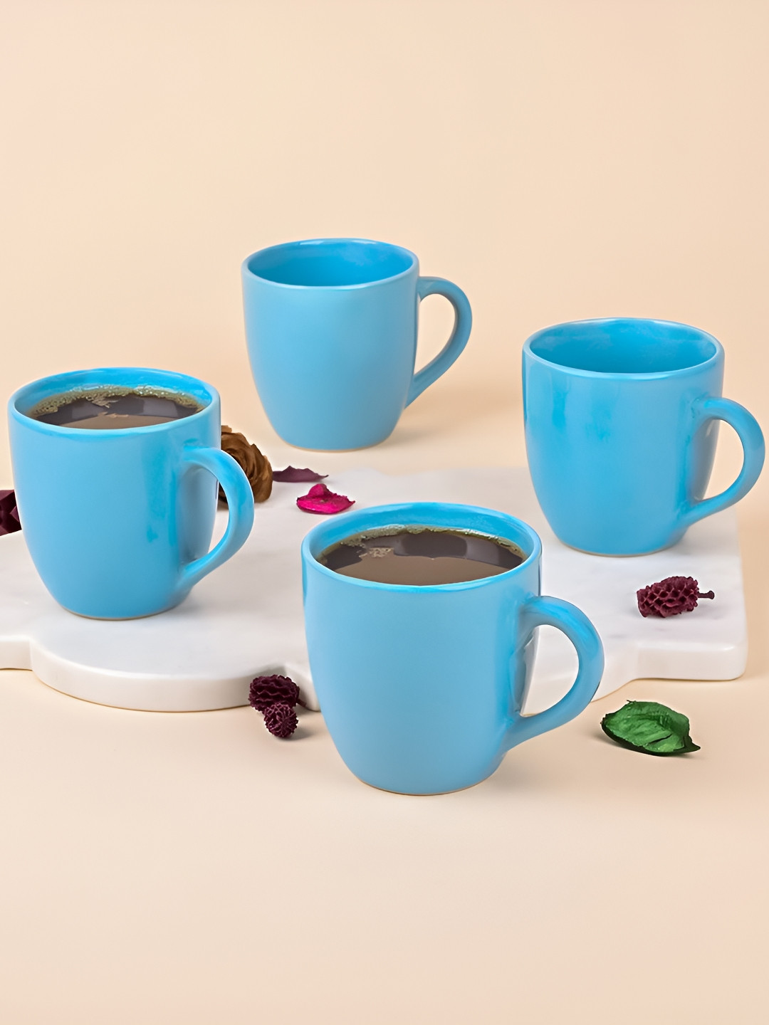 Storepedia Premia Series New Iris Turquoise Blue Ceramic Microwave Safe 4 Piece Mugs-200ml