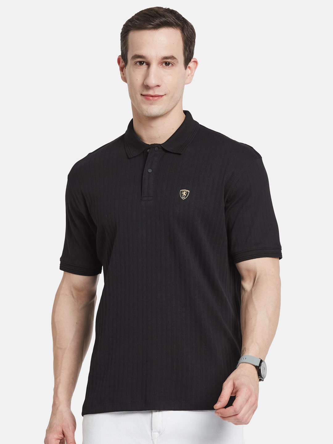 Octave Men Self Design Polo Collar Cotton T-shirt