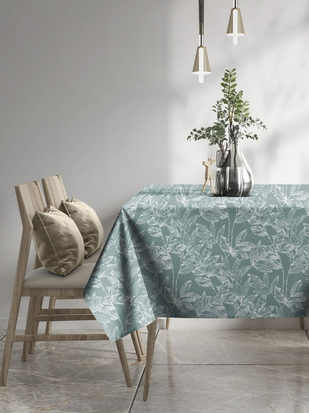 CASABLEU Premium Meadow Green Floral Printed Rectangle 6-Seater Table Covers
