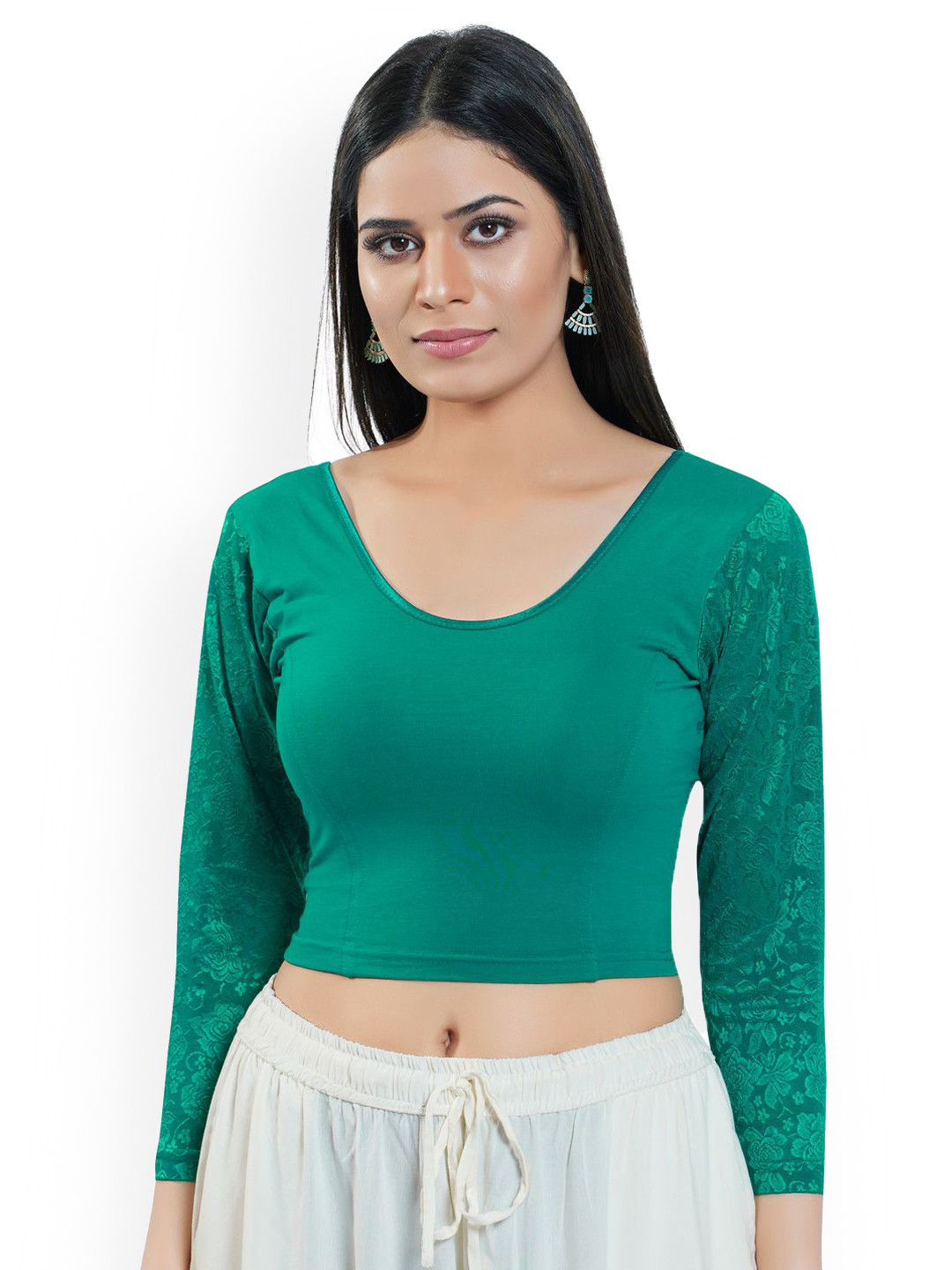 VAMAS - THE DESIGNER BLOUSES Round Neck Non-Padded Stretchable Readymade Saree Blouse