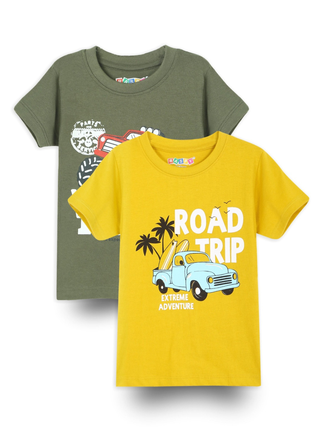RASPY Boys Pack of 2 Graphic Printed Round Neck Cotton T-shirts